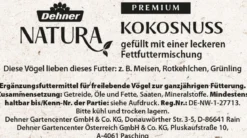 Dehner Natura Premium Wildvogel Kokosnuss mit Fettfuttermischung