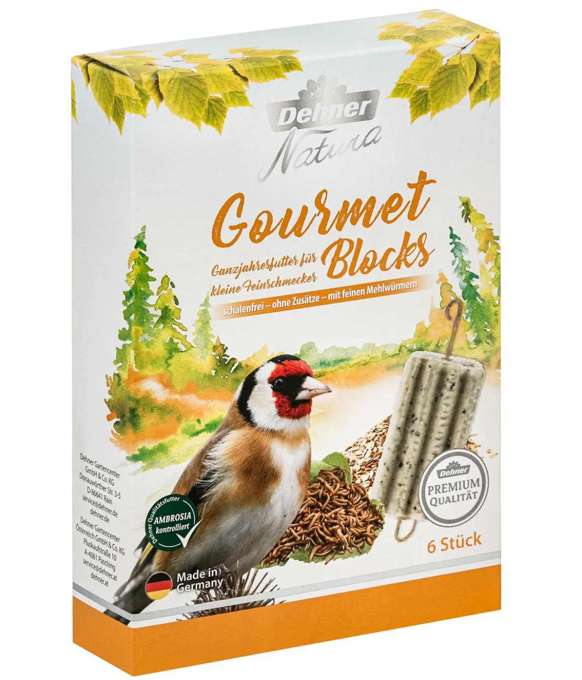 Dehner Natura Premium Wildvogelfutter Gourmet Blocks mit Mehlwürmern, 6 Stk á ca. 90 g