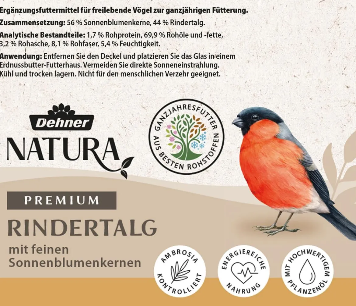 Dehner Natura Premium Wildvogelfutter Erdnussbutter im Glas, 3 x 2 Stk.