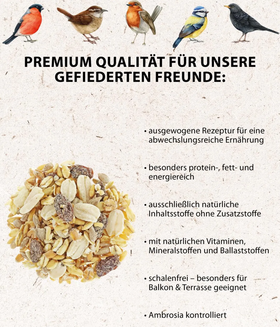 Dehner Natura Premium Wildvogel Streufutter schalenfrei im Eimer, 5 l