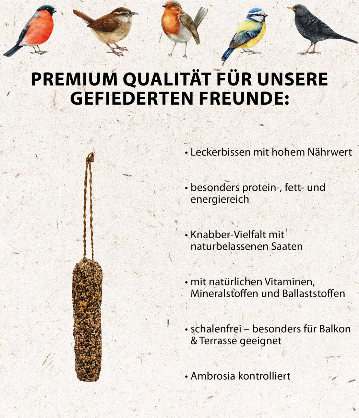 Dehner Natura Premium Wildvogelfutter Gourmet-Snackstange mit feinen Saaten, 200 g