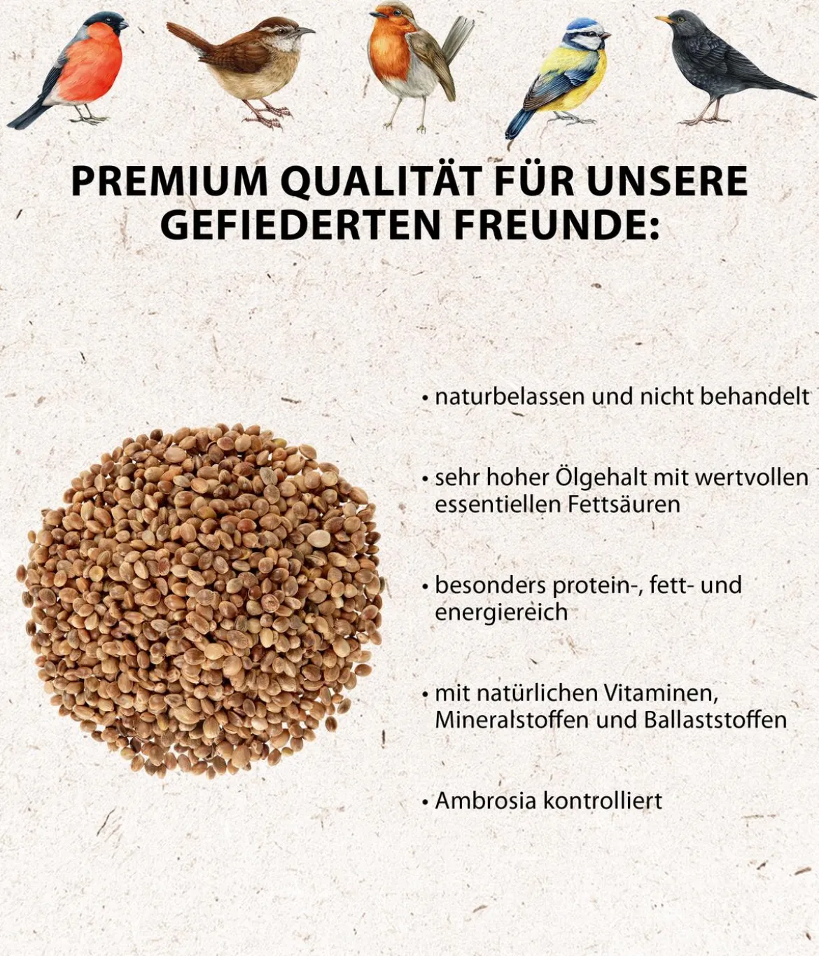 Dehner Natura Premium Wildvogelfutter Hanfsaat