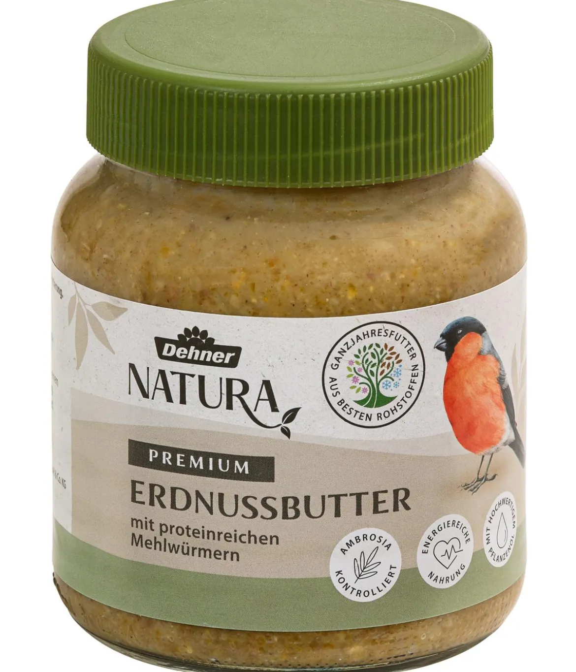 Dehner Natura Premium Wildvogelfutter Erdnussbutter im Glas, Mehlwürmer, 8 x 340 g