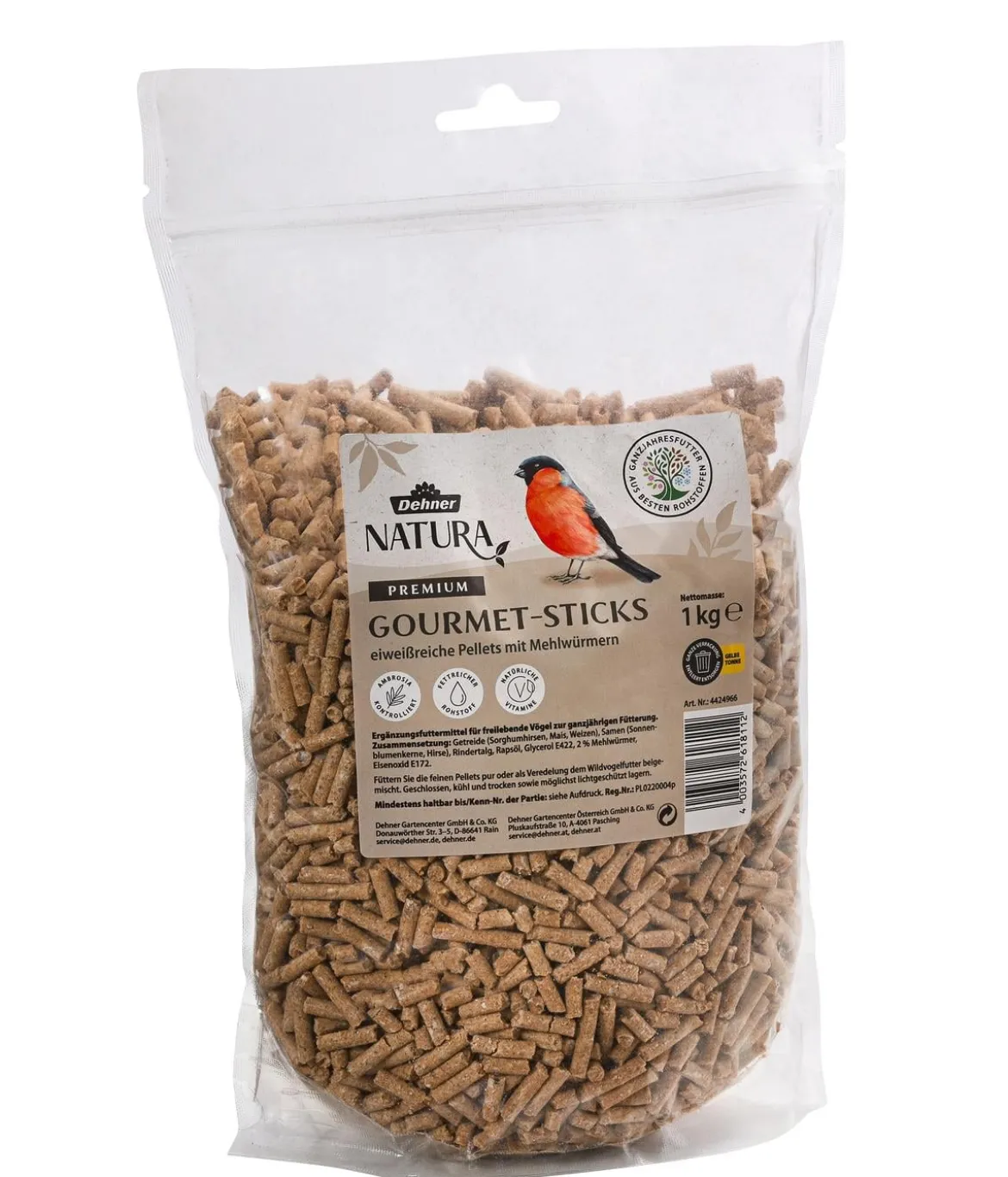 Dehner Natura Premium Wildvogelfutter Gourmet Sticks mit Mehlwürmern