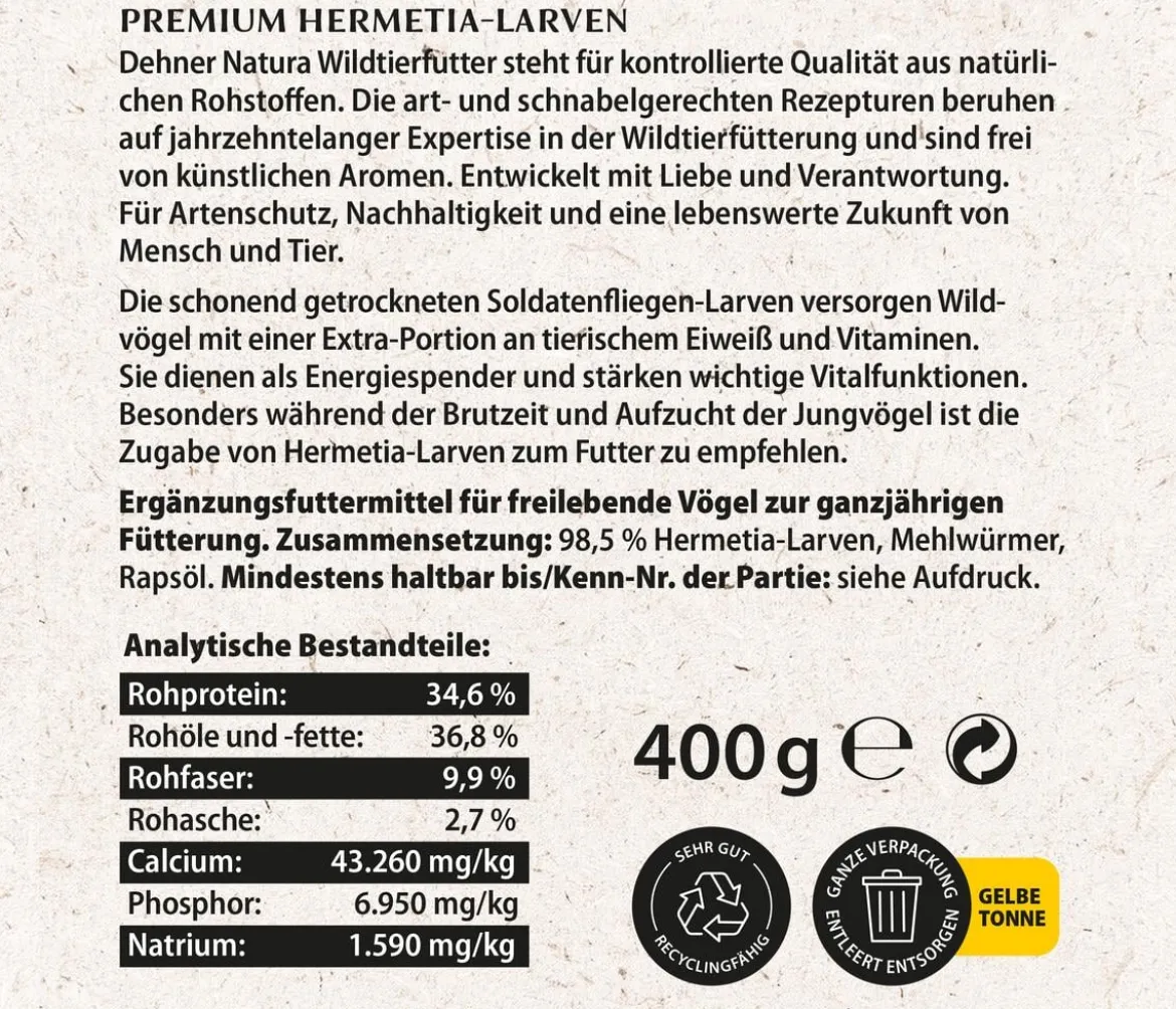 Dehner Natura Premium Wildvogelsnack Hermetia-Larven, 400 g