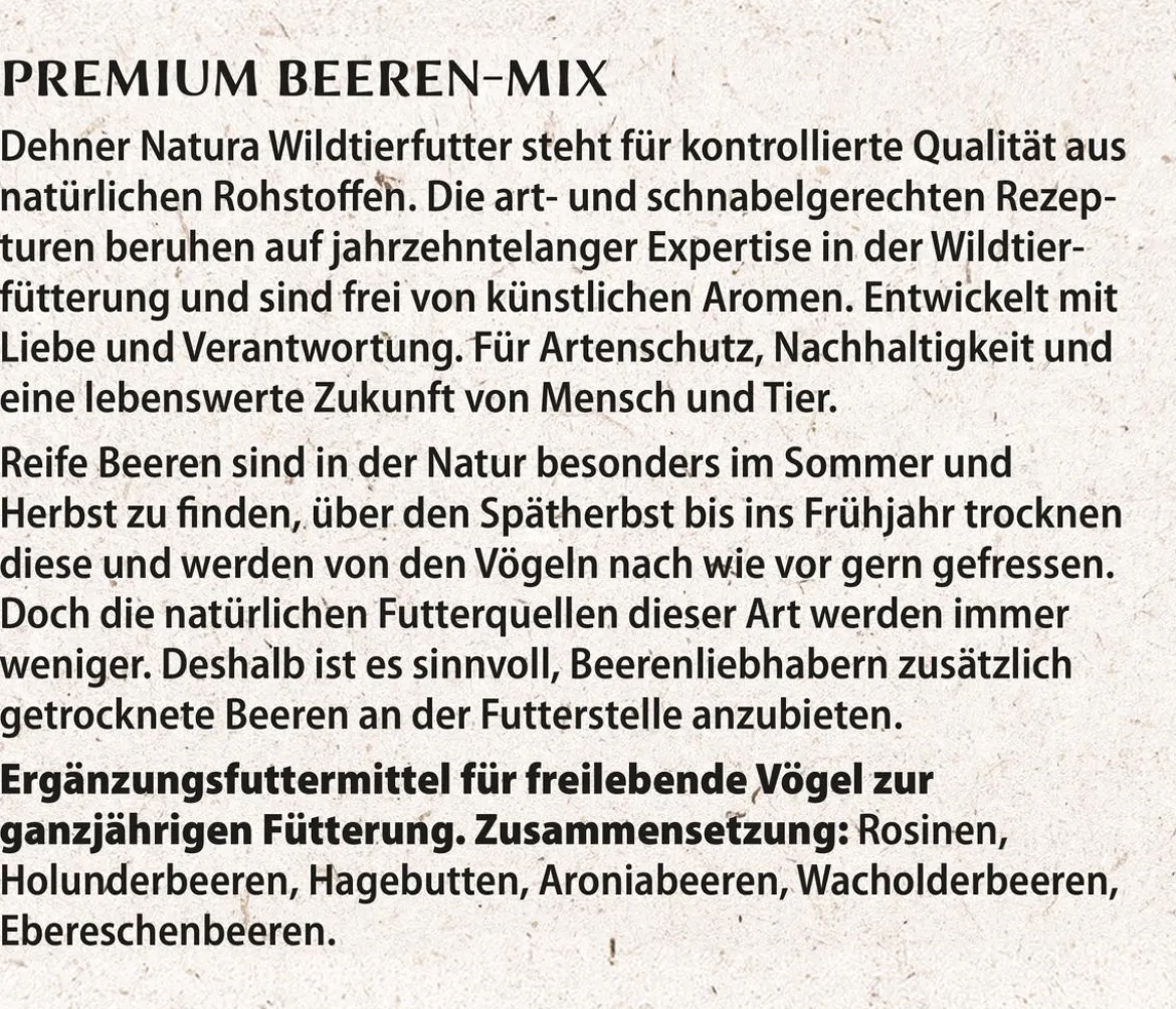Dehner Natura Premium Wildvogelfutter Beeren-Mix, 500 g