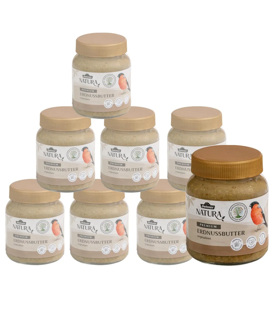 Dehner Natura Premium Wildvogelfutter Erdnussbutter im Glas, 8 x 340 g