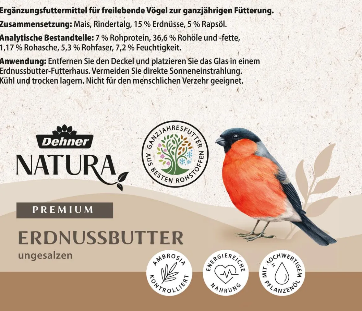 Dehner Natura Premium Wildvogelfutter Erdnussbutter im Glas, 8 x 340 g