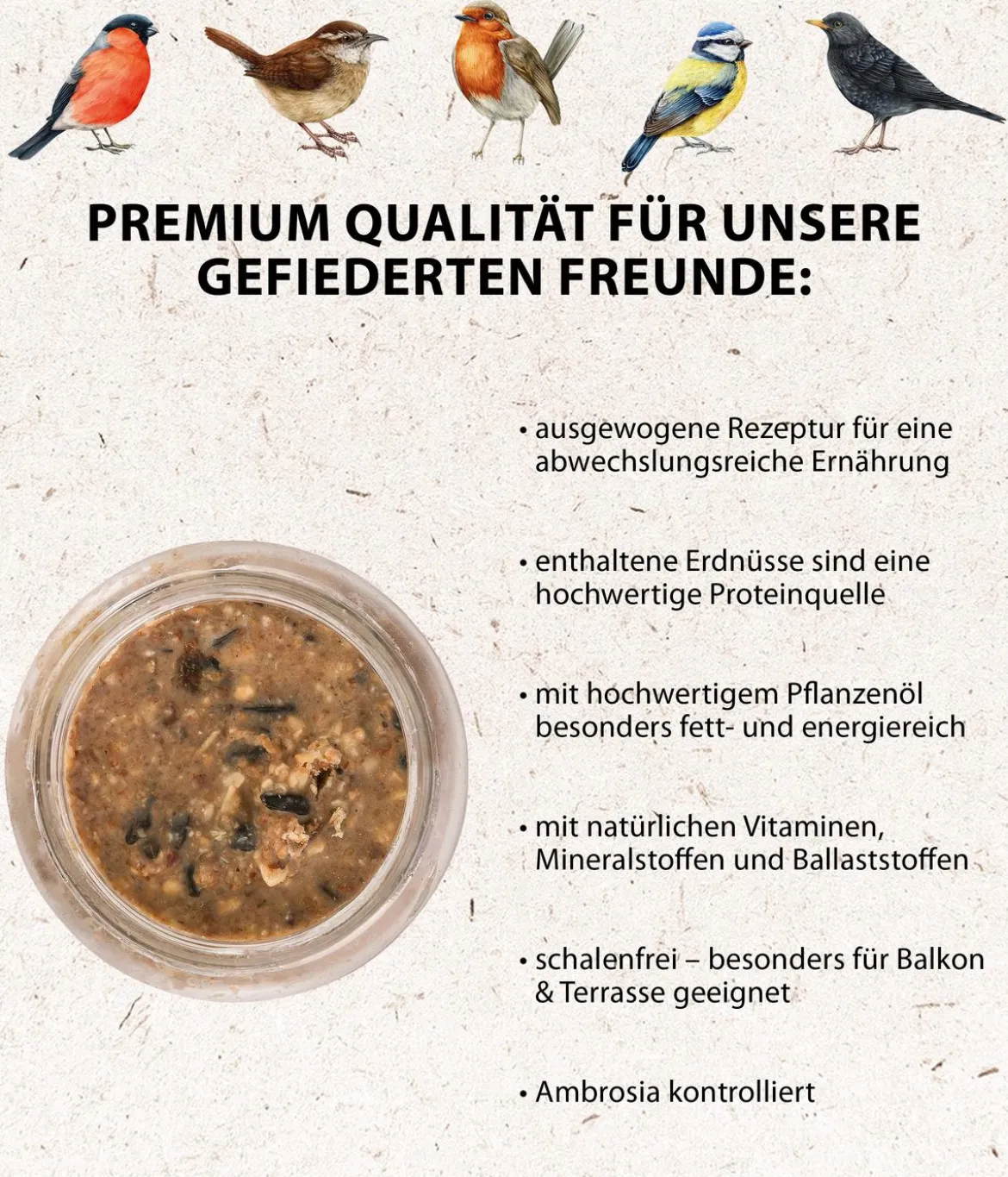 Dehner Natura Premium Wildvogelfutter Erdnussbutter im Glas, 8 x 340 g