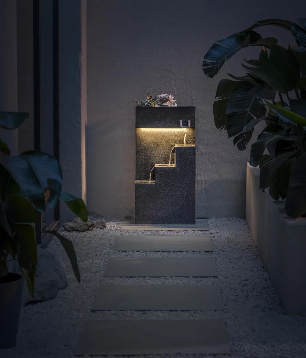 Dehner Polyethylen-Gartenbrunnen Gradino, solarfähig, ca. H80,5 cm