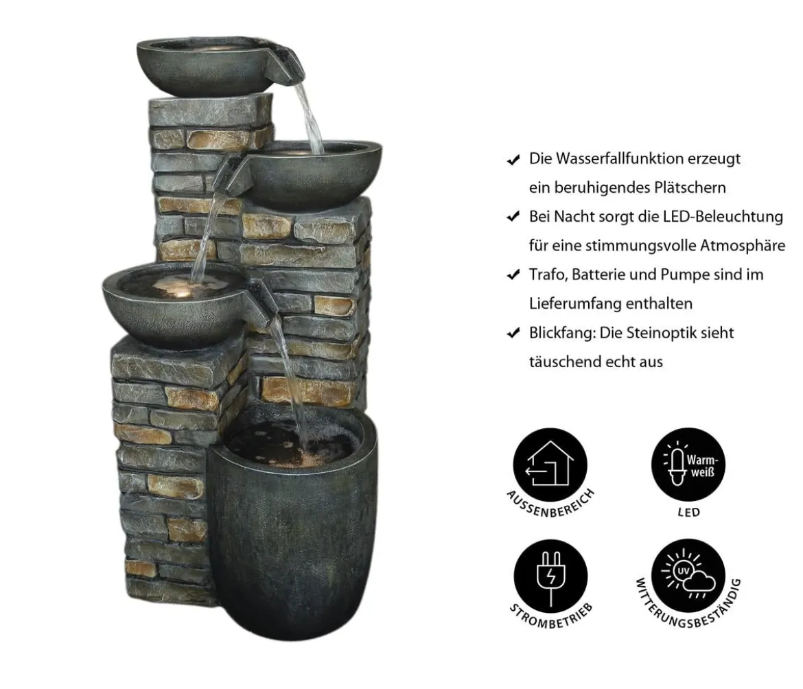 Dehner Polyresin-Gartenbrunnen Mattone, solarfähig, ca. H89 cm