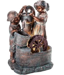 Dehner Polyresin-Gartenbrunnen Lea und Leon, solarfähig, ca. H68,5 cm