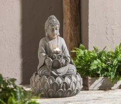 Dehner Polyresin-Gartenbrunnen Yoga, solarfähig, ca. H55 cm