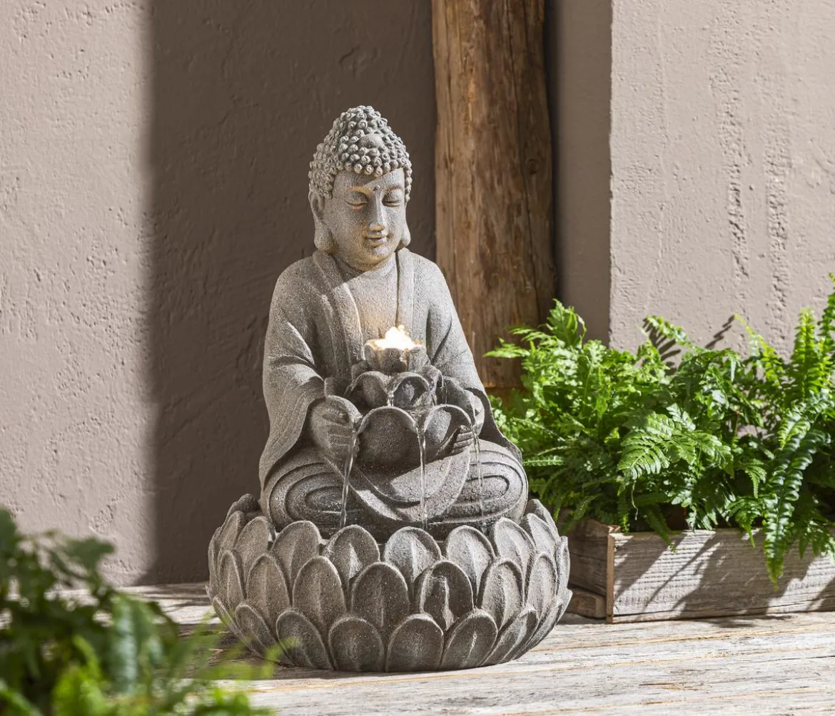 Dehner Polyresin-Gartenbrunnen Yoga, solarfähig, ca. H55 cm