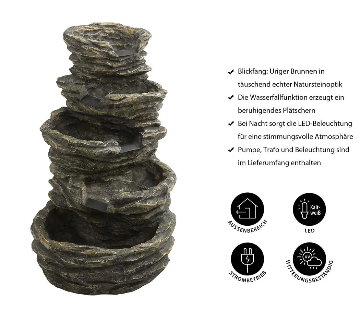 Dehner Polyresin-Gartenbrunnen Roccia, solarfähig, ca.H99 cm