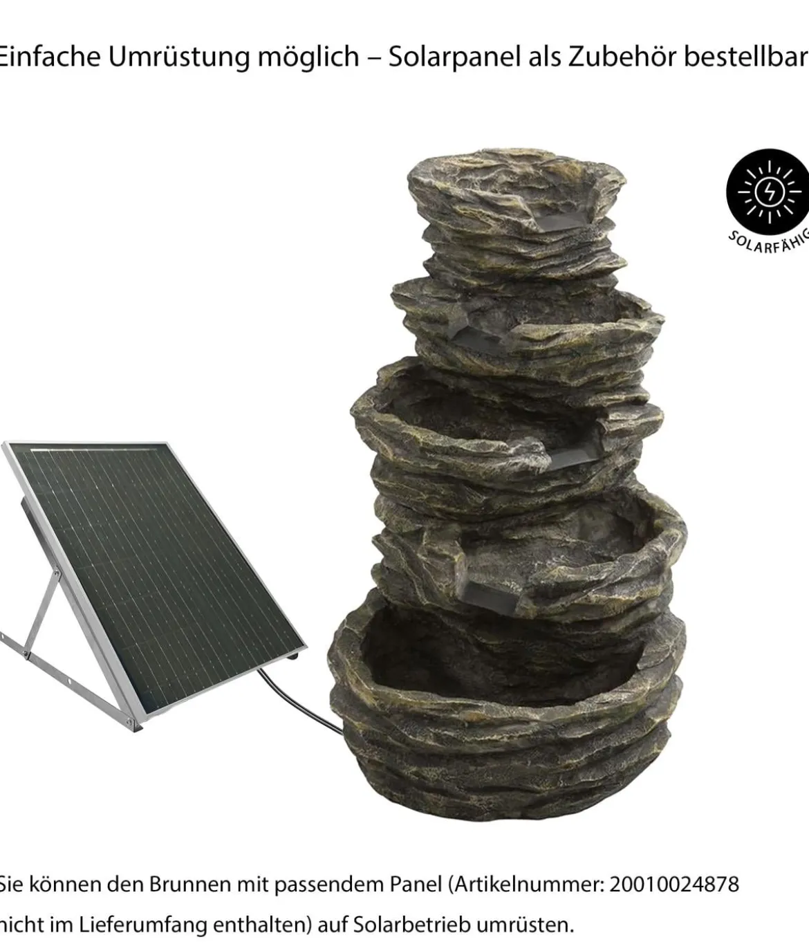 Dehner Polyresin-Gartenbrunnen Roccia, solarfähig, ca.H99 cm