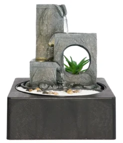 Dehner Polyresin-Zimmerbrunnen Mana mit LED-Beleuchtung, ca. H27 cm