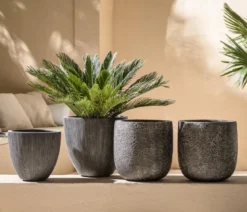 Dehner Polystone-Topf Lava, rund, schwarz