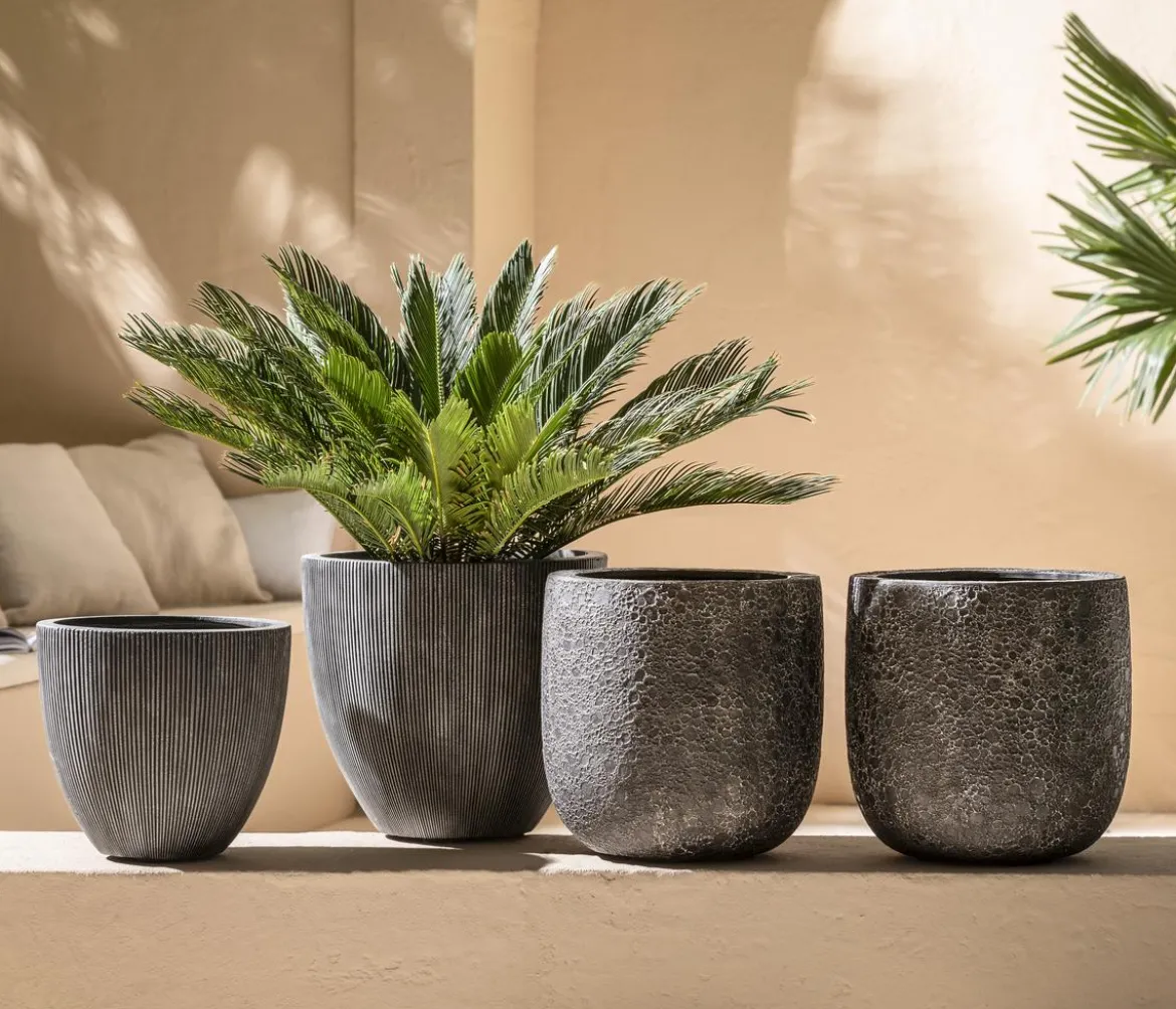 Dehner Polystone-Topf Lava, rund, schwarz