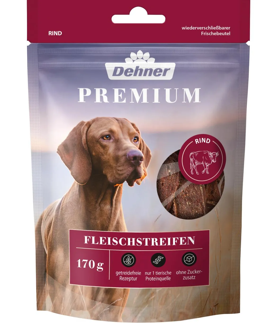 Dehner Premium Hundesnack Fleischstreifen, Rind, 170 g