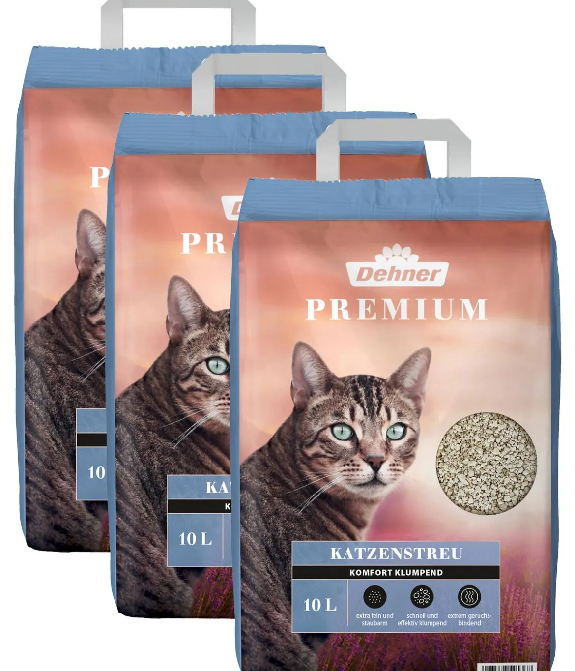 Dehner Premium Katzenstreu Komfort Klumpend, 3 x 10 l
