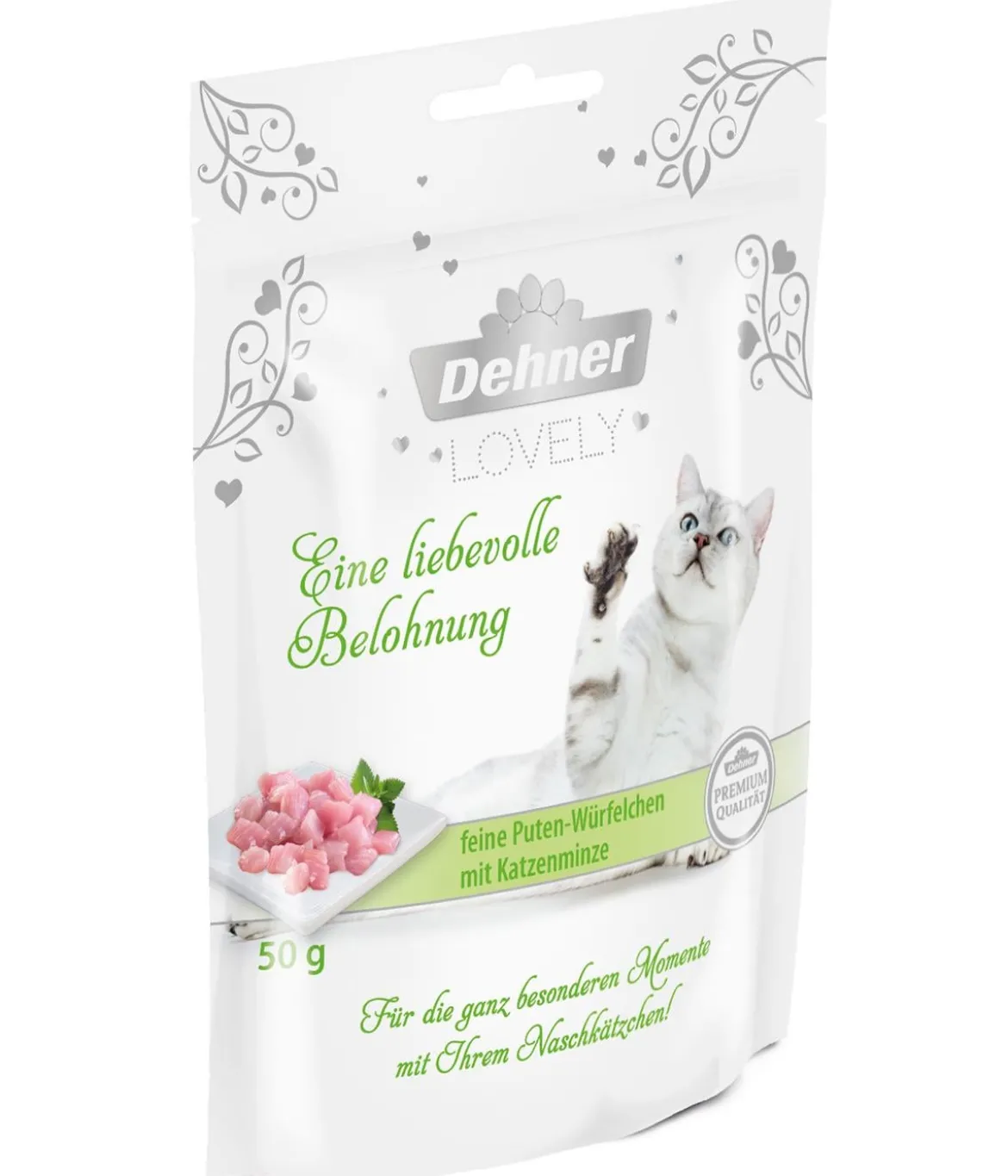 Dehner Premium Lovely Katzensnack Eine liebevolle Belohnung, 12 x 50 g