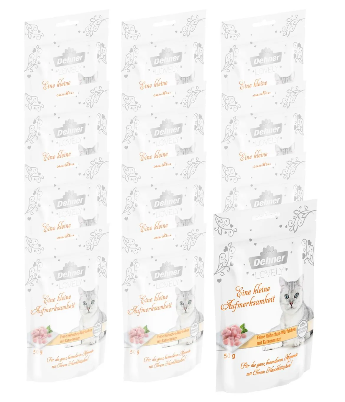 Dehner Premium Lovely Katzensnack Eine kleine Aufmerksamkeit, 12 x 50 g
