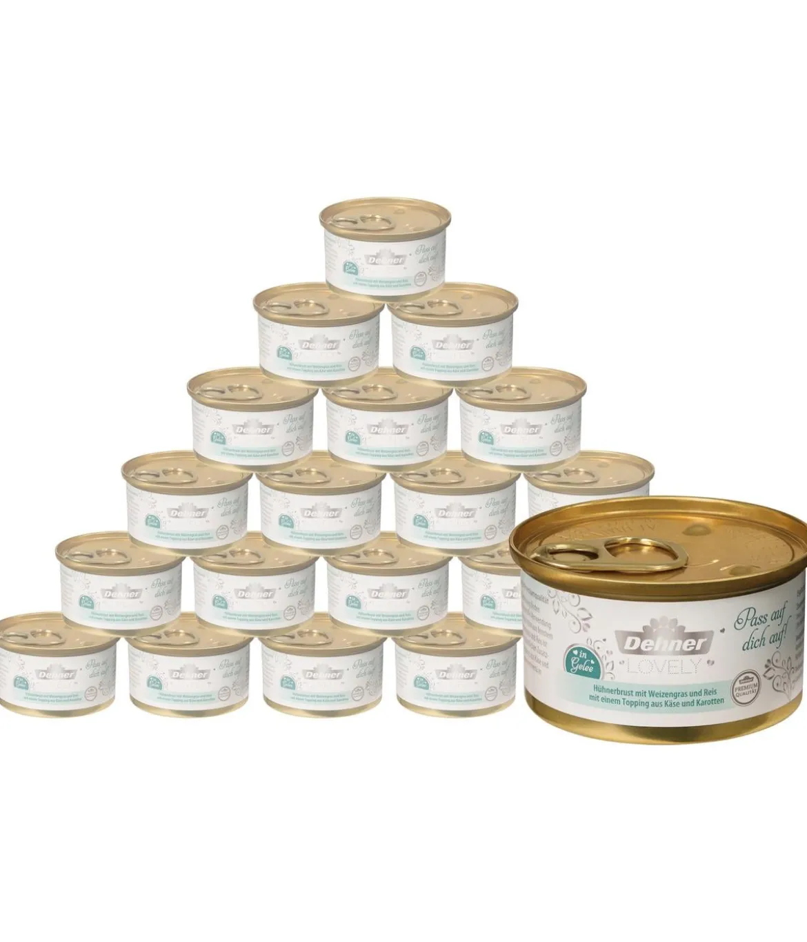 Dehner Premium Lovely Nassfutter für Katzen in Gelee Pass auf dich auf!, 24 x 85 g