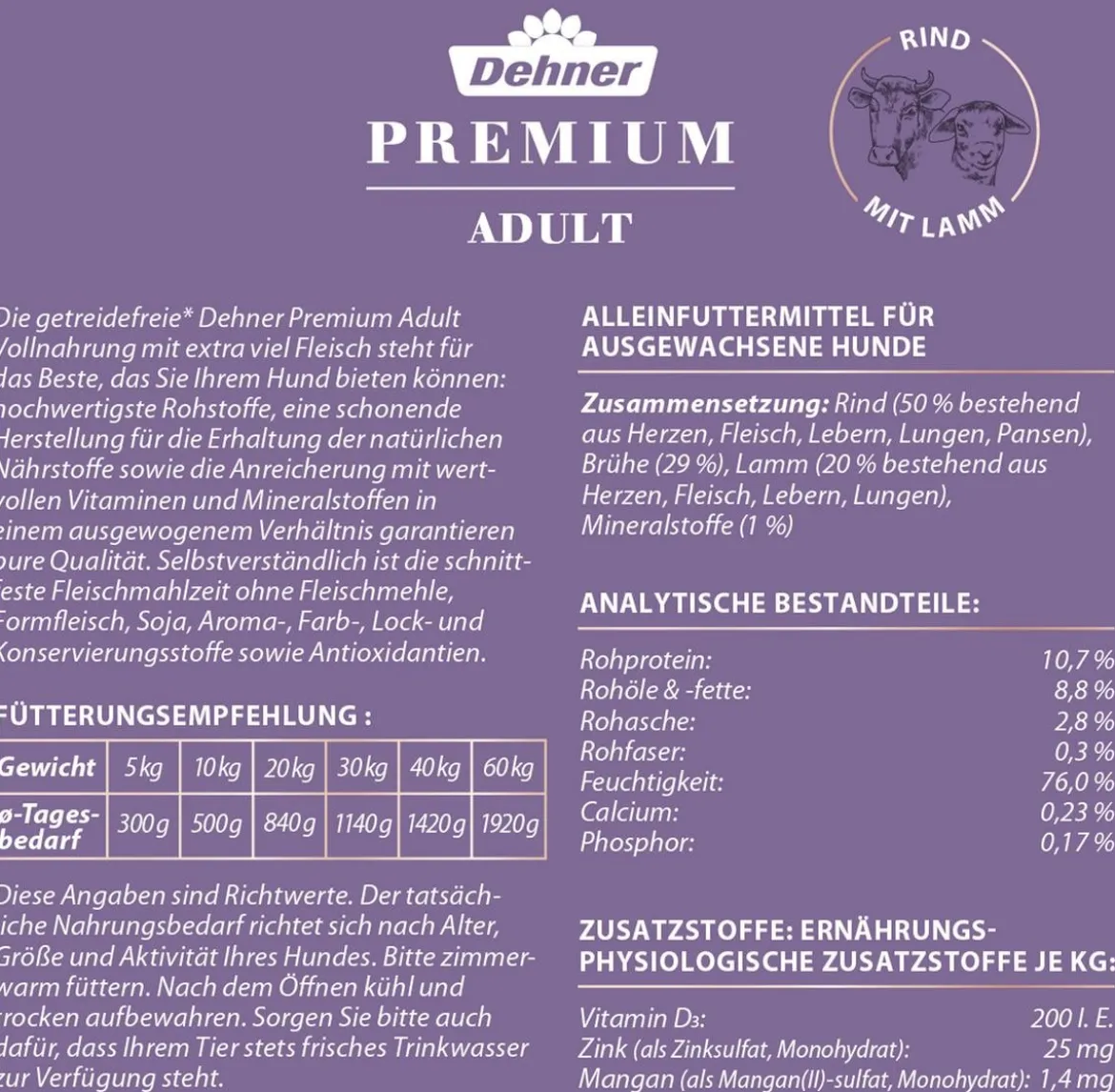 Dehner Premium Nassfutter für Hunde Adult