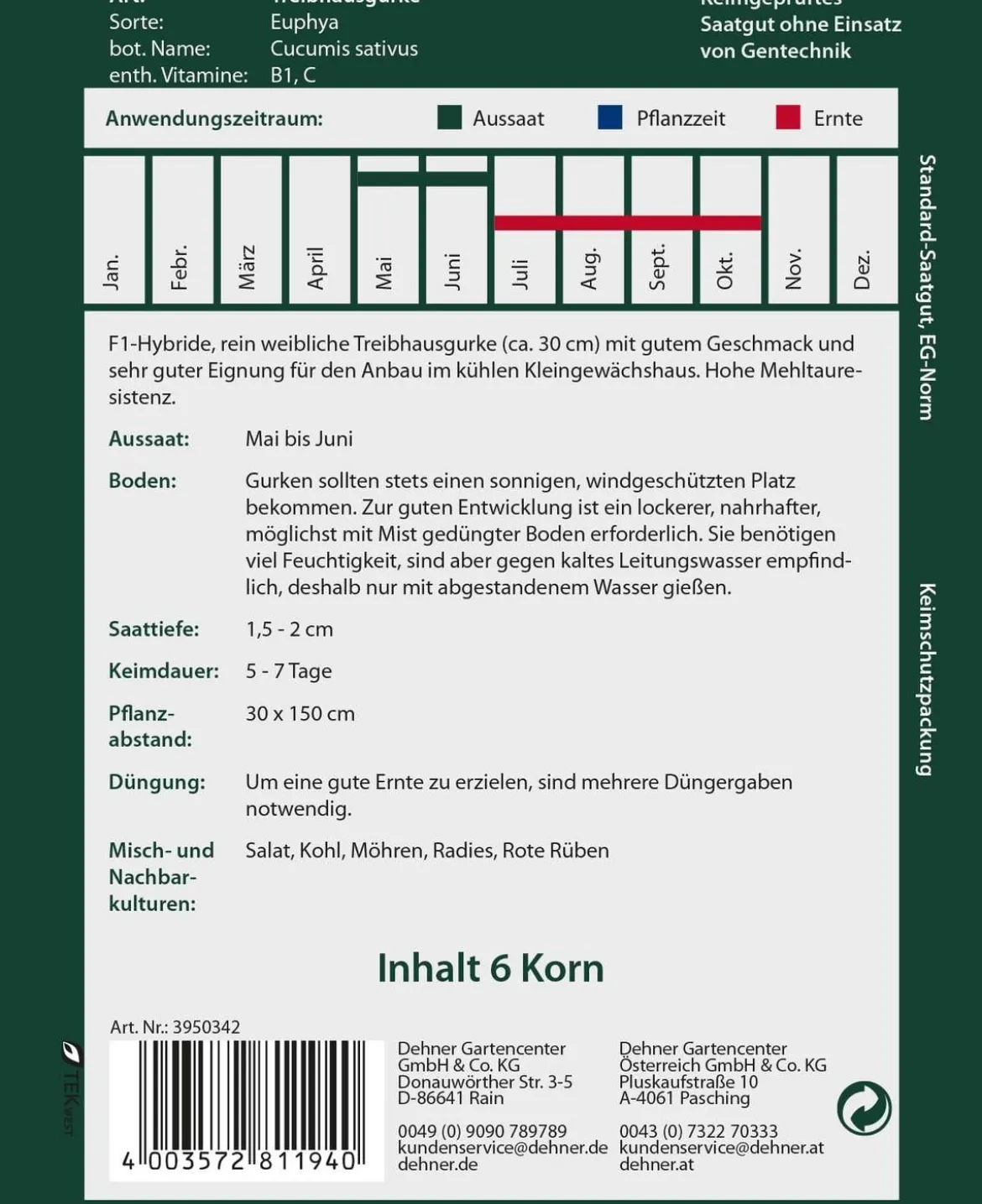 Dehner Premium Samen Treibhausgurke 'Euphya'