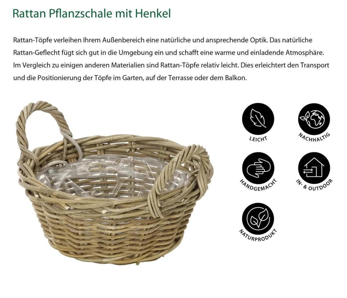 Dehner Rattan Pflanzschale mit Henkel, grau/braun