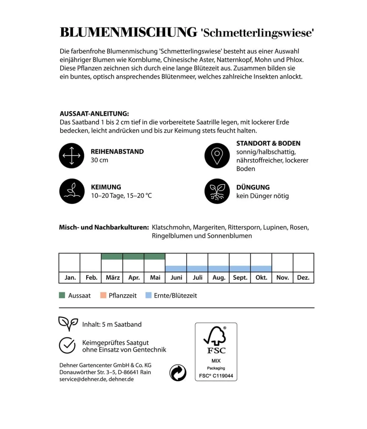Dehner Saatband Blumenmischung 'Schmetterlingswiese', L5 m