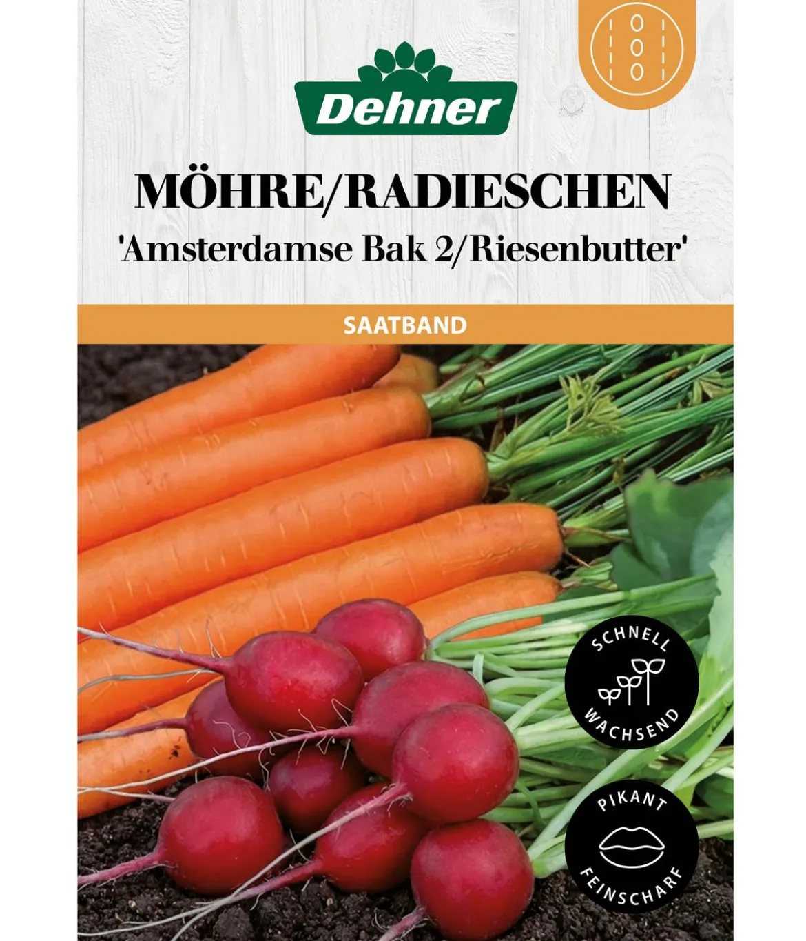 Dehner Saatband Möhre/Radieschen 'Amsterdamse Bak 2/Riesenbutter', L5 m