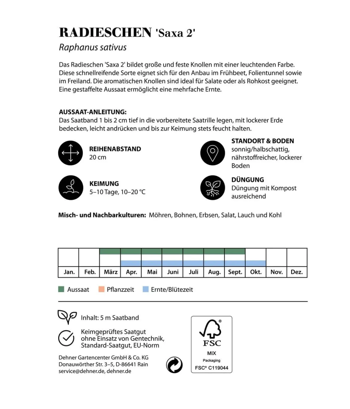 Dehner Saatband Radieschen 'Saxa 2', L5 m