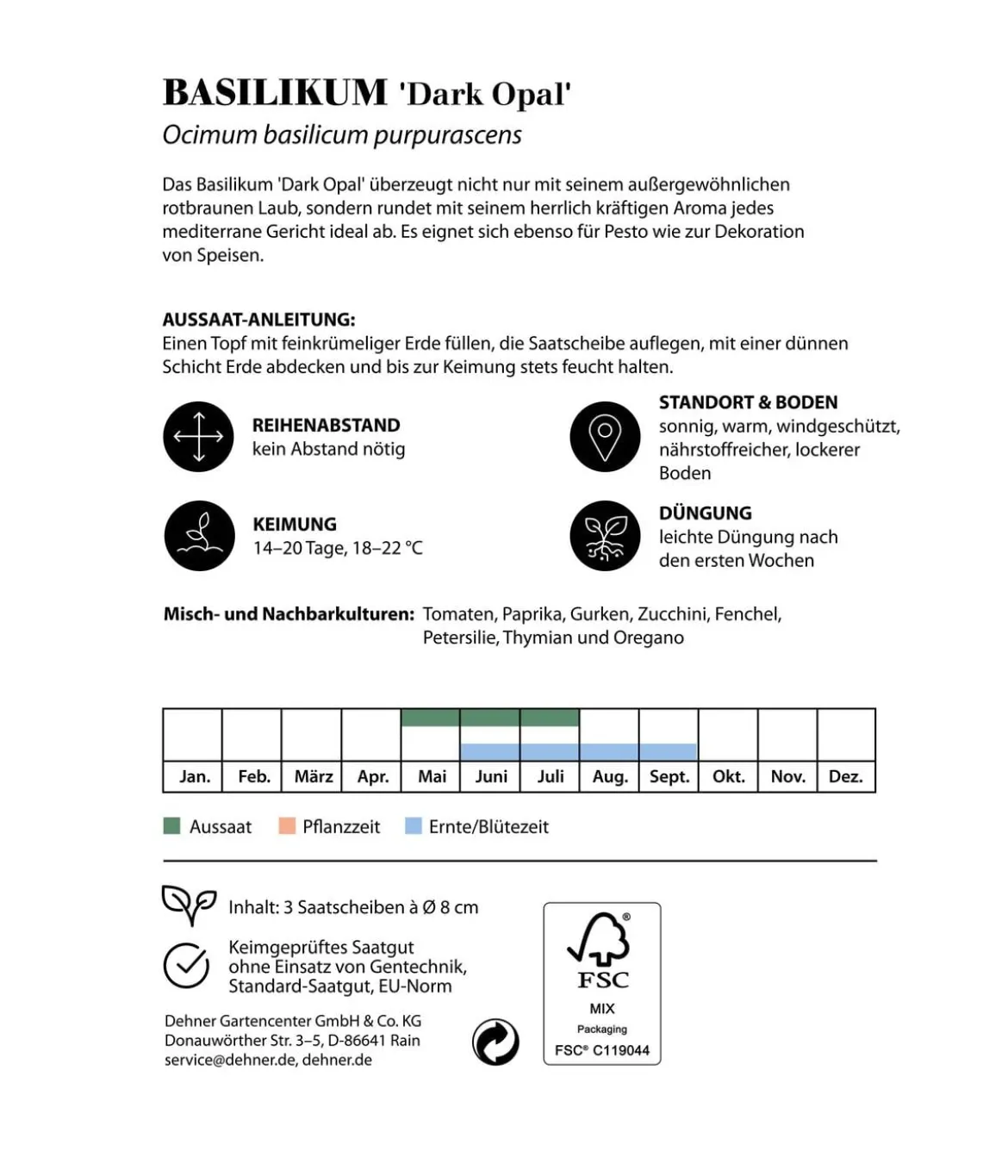 Dehner Saatscheiben Basilikum 'Dark Opal', 3 Stück à Ø 8 cm