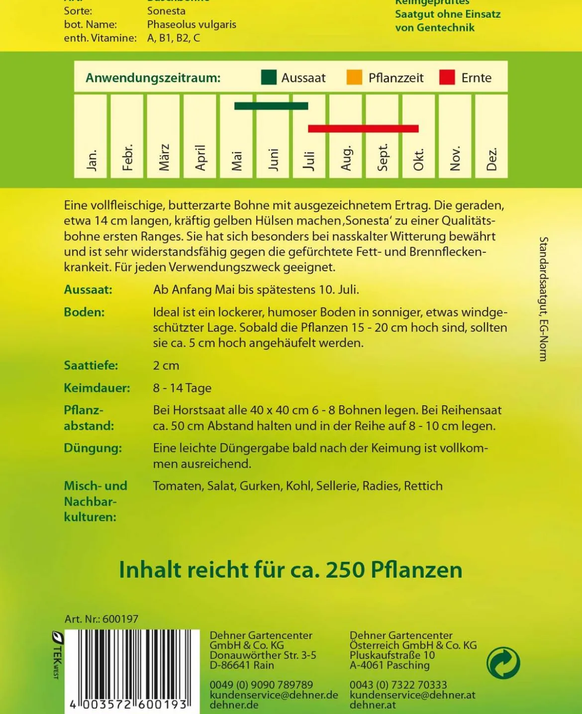 Dehner Samen Buschbohne 'Sonesta'