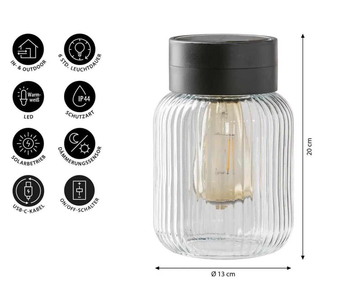 Dehner Solar-Glas Rania, ca. Ø13/H20 cm