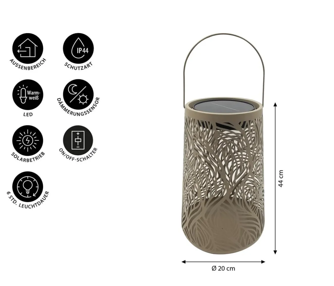 Dehner Solar-Laterne Olea, ca. Ø20/H32 cm