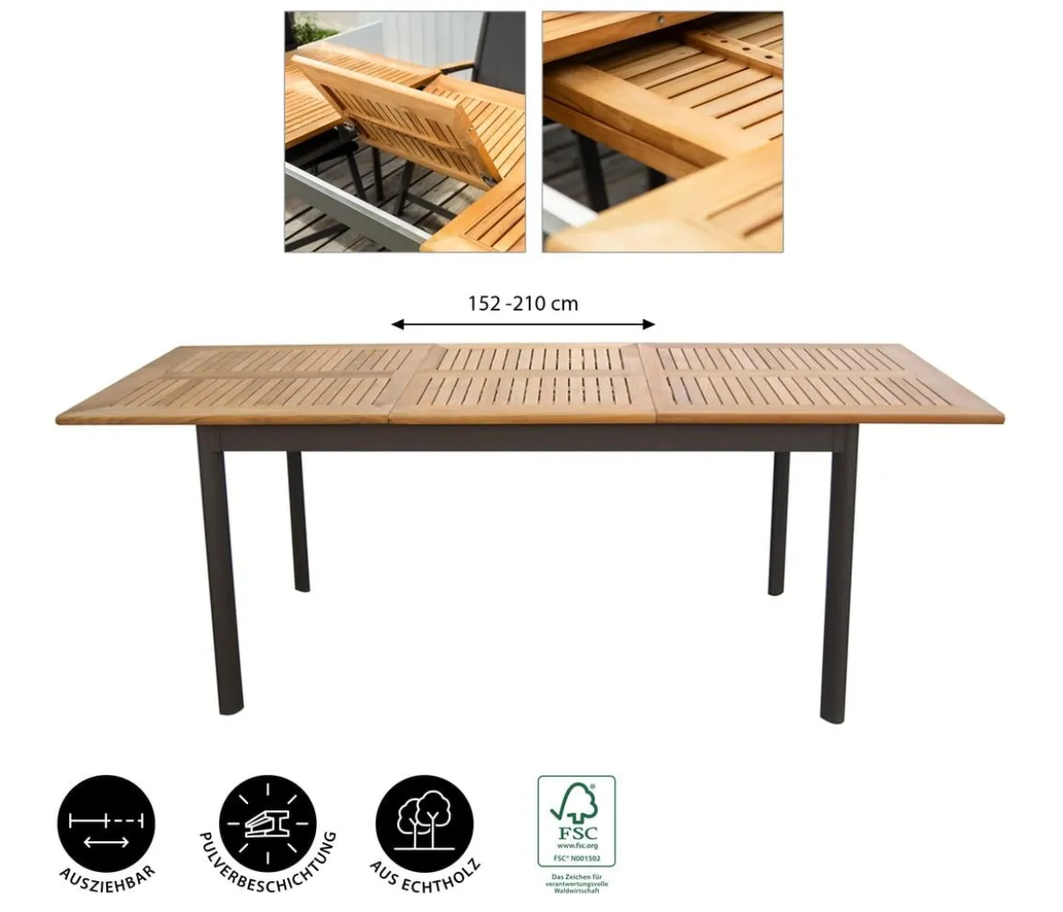 Dehner Teak-Ausziehtisch Colmar, ca. B152-210/H76/T89 cm