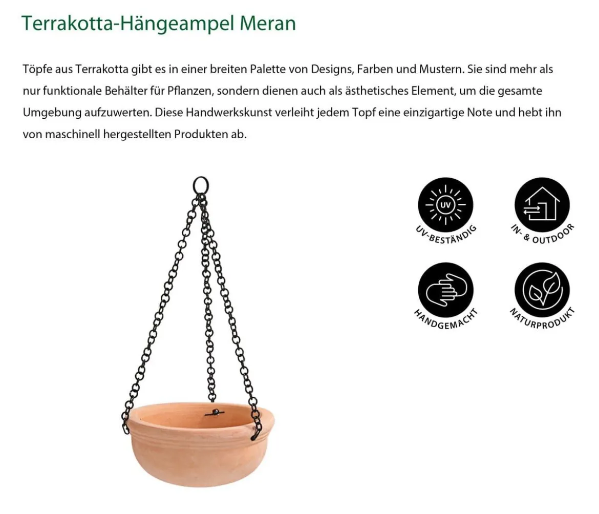 Dehner Terrakotta-Hängeampel Meran mit Kette, rund