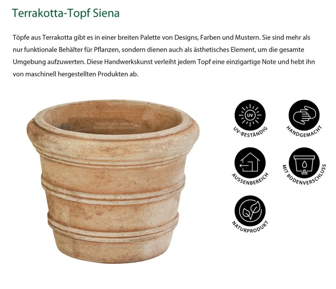 Dehner Terrakotta-Topf Siena, rund, mterra, ca. Ø16/H13 cm