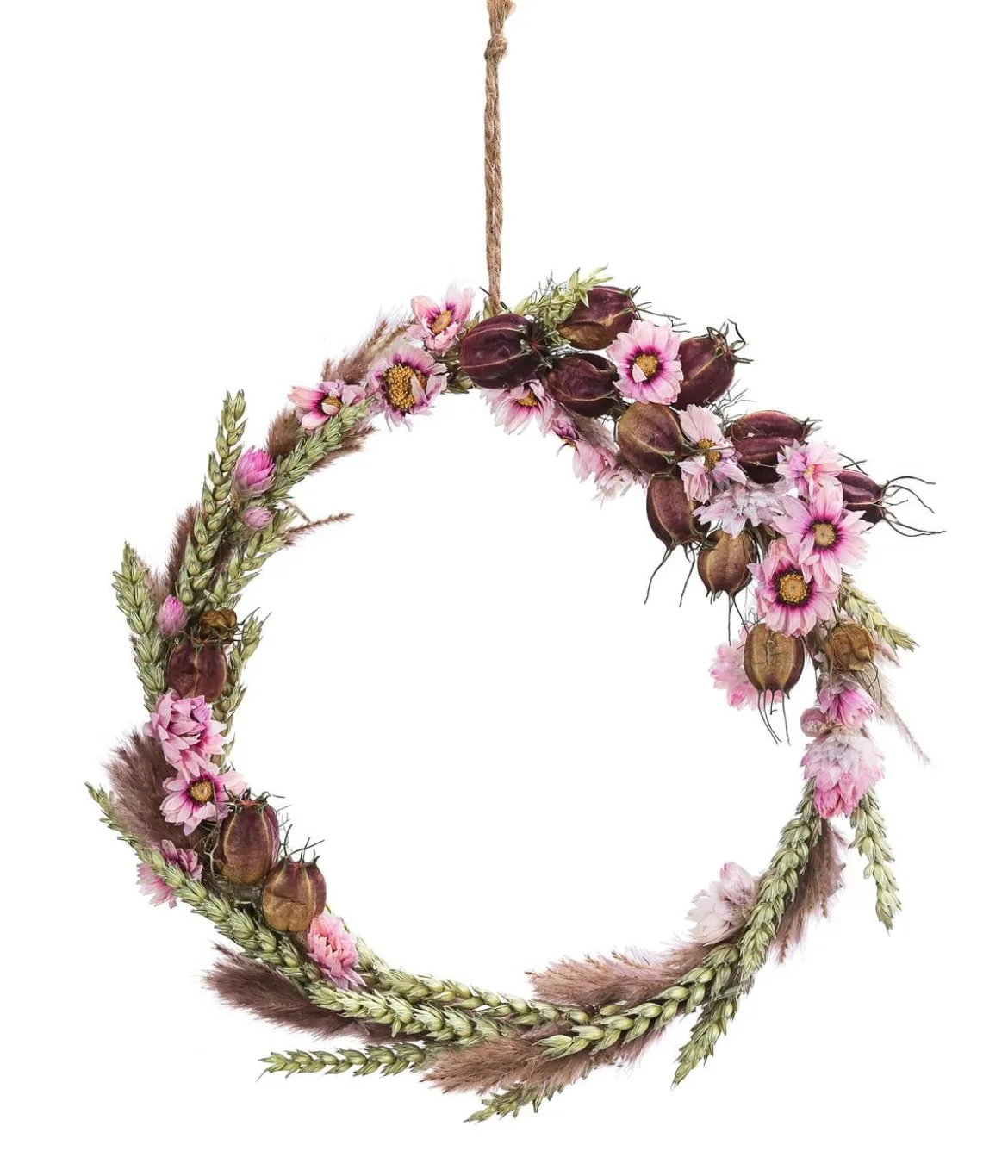 Dehner Trockenblumenkranz DIY Set Rosa Blütentraum, ca. Ø20 cm, 6-teilig