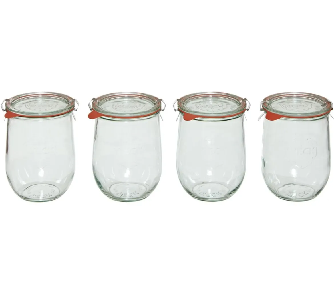 Dehner WECK® Tulpenglas, 1000 ml, inkl. Einkochringe & Klammern, 4er-Set