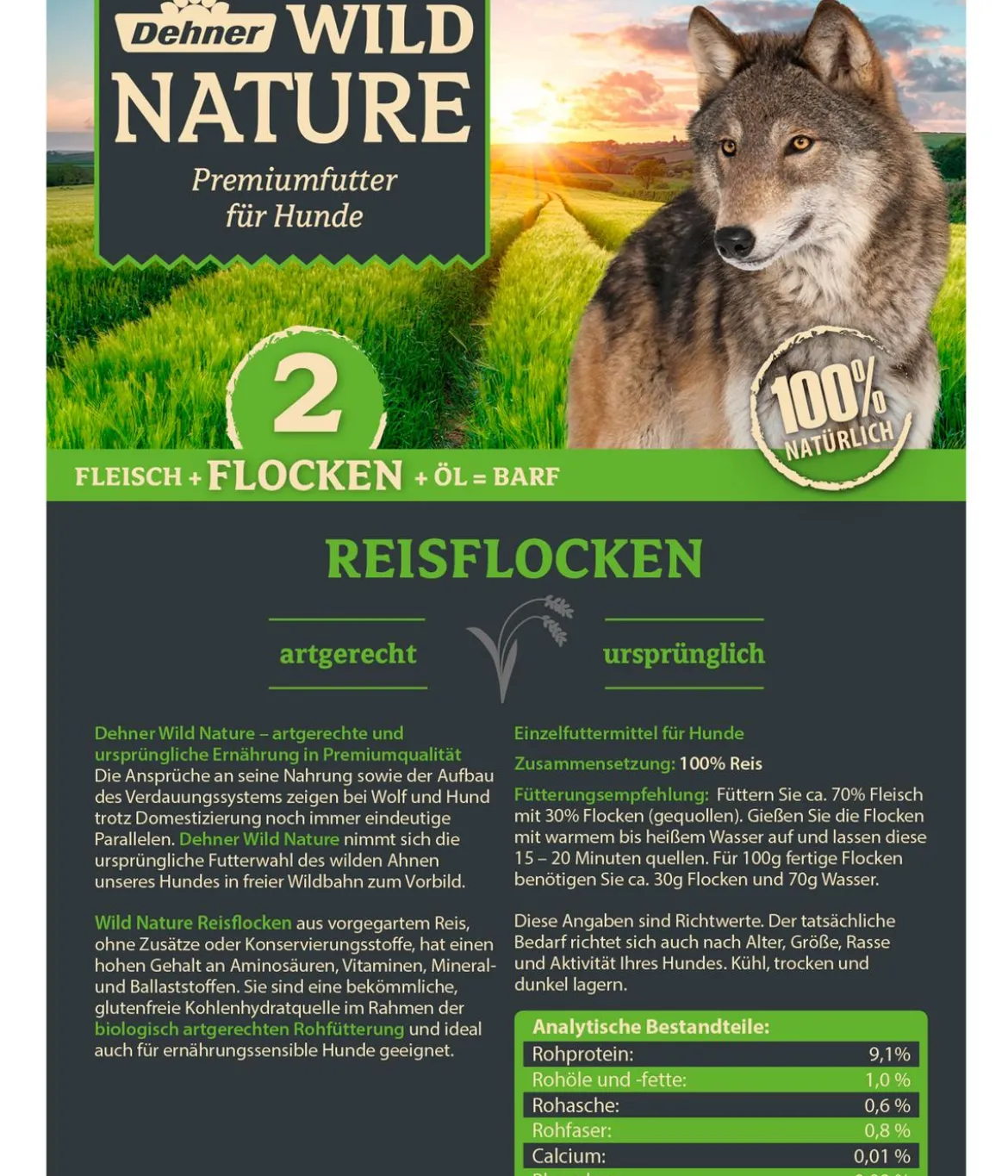 Dehner Wild Nature BARF-Ergänzungsfutter für Hunde Reisflocken