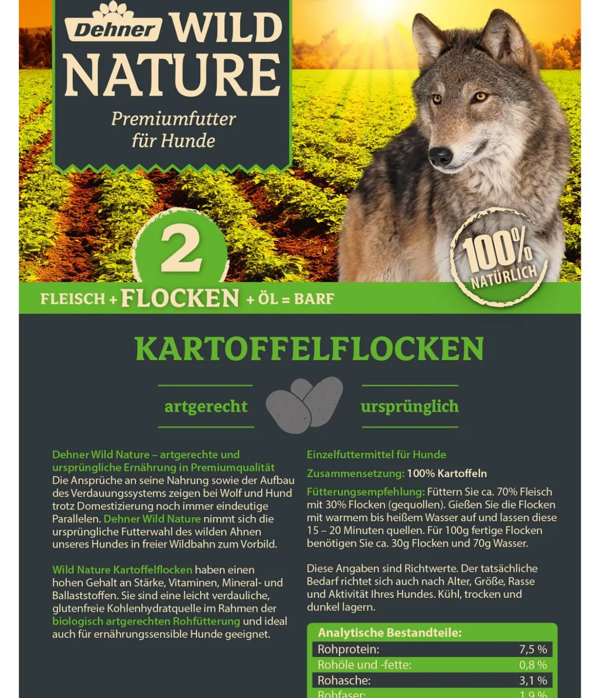 Dehner Wild Nature BARF-Ergänzungsfutter für Hunde Kartoffelflocken