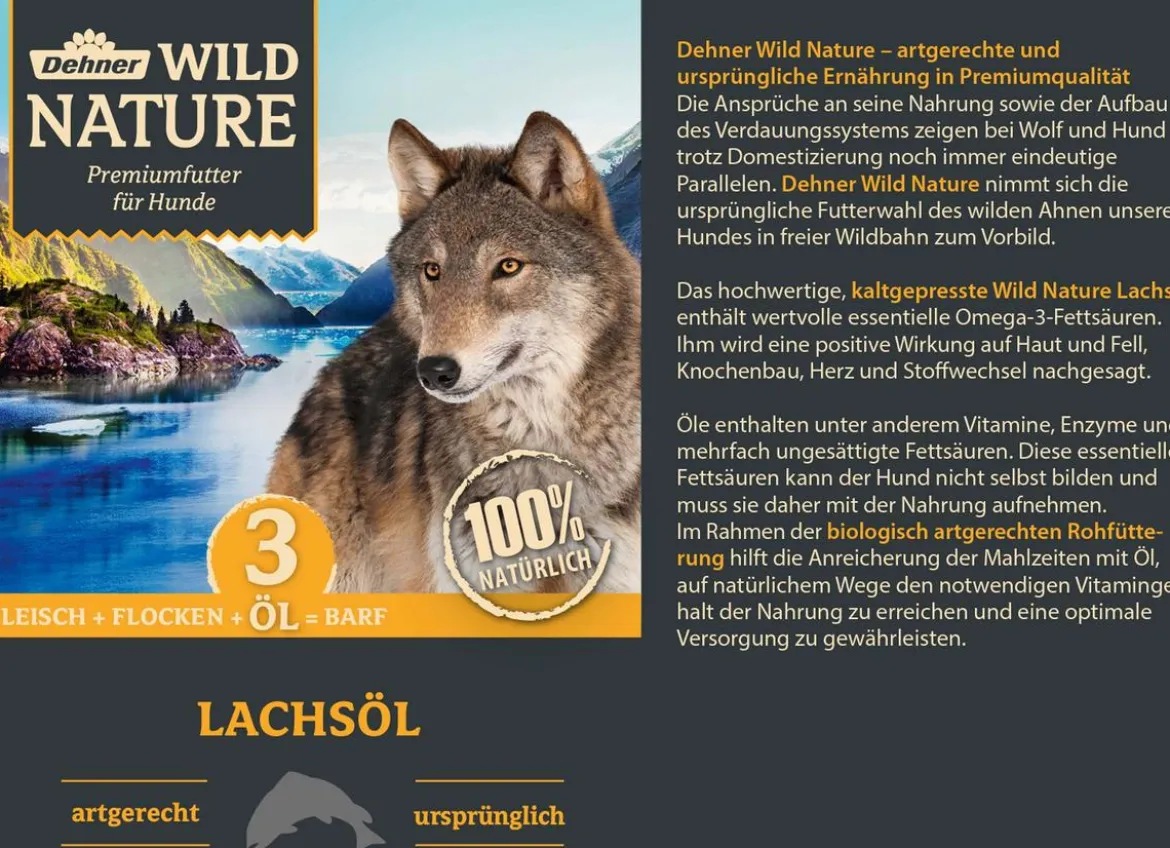 Dehner Wild Nature BARF-Ergänzungsfutter für Hunde Lachsöl