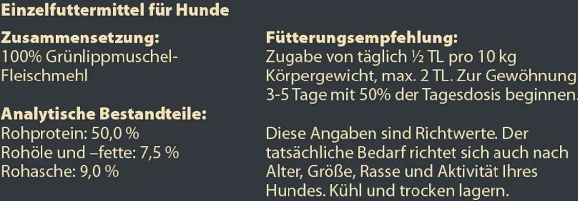 Dehner Wild Nature BARF-Ergänzungsfutter für Hunde Grünlippmuschel