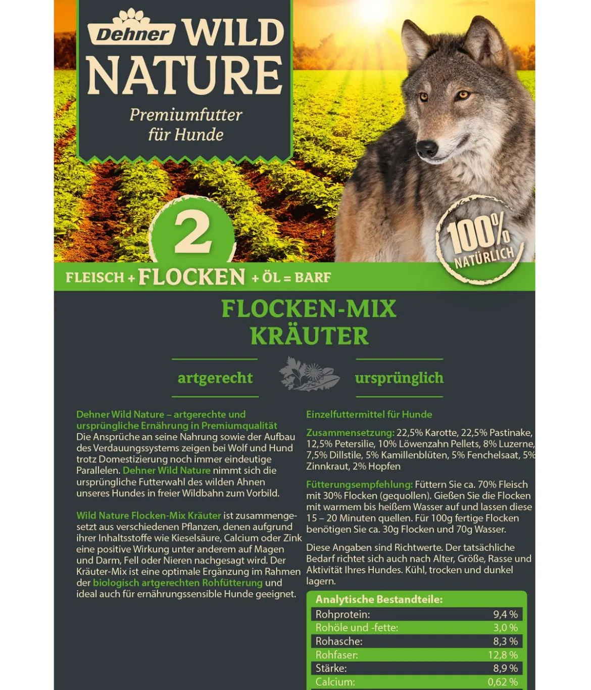 Dehner Wild Nature BARF-Ergänzungsfutter für Hunde Flocken-Mix Kräuter