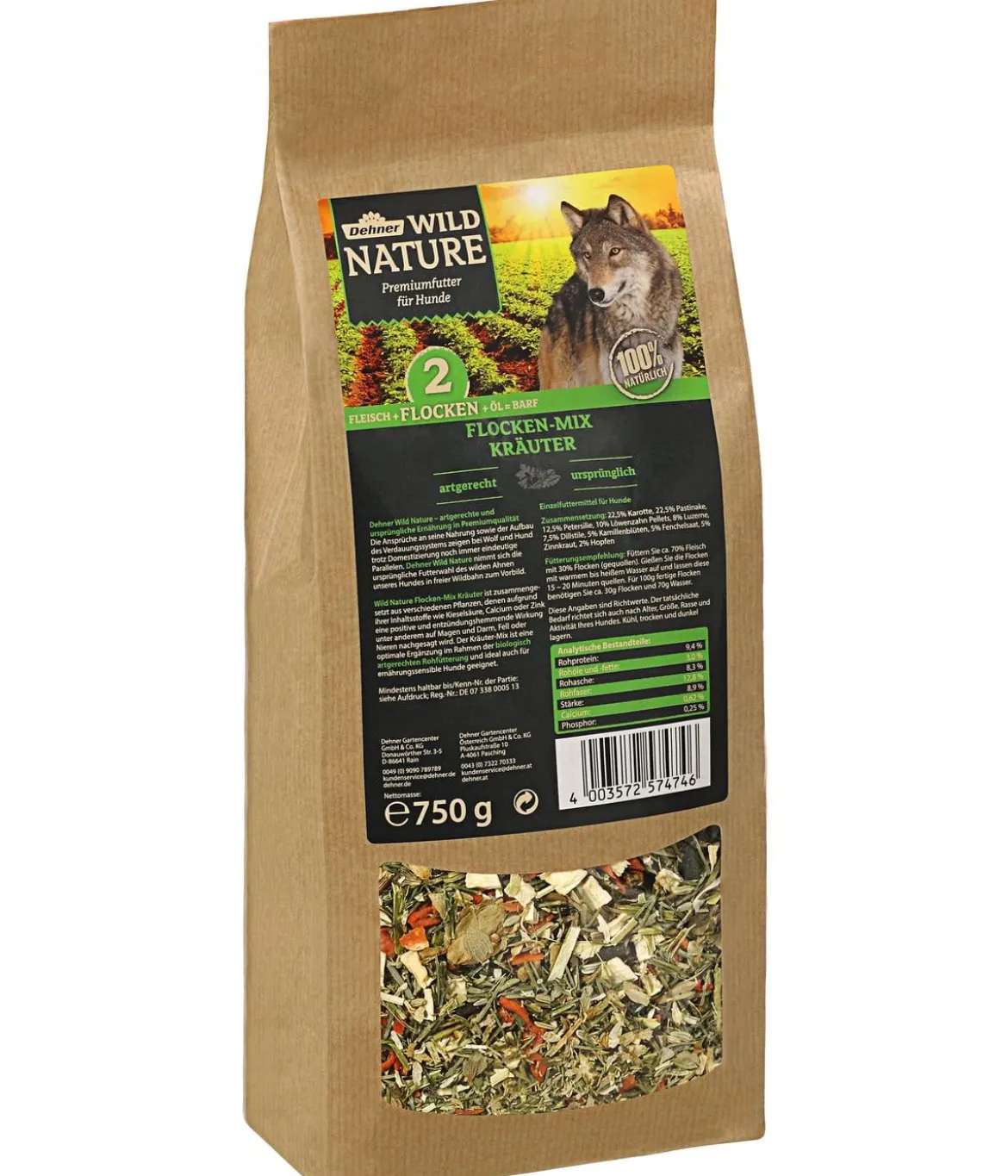 Dehner Wild Nature BARF-Ergänzungsfutter für Hunde Flocken-Mix Kräuter