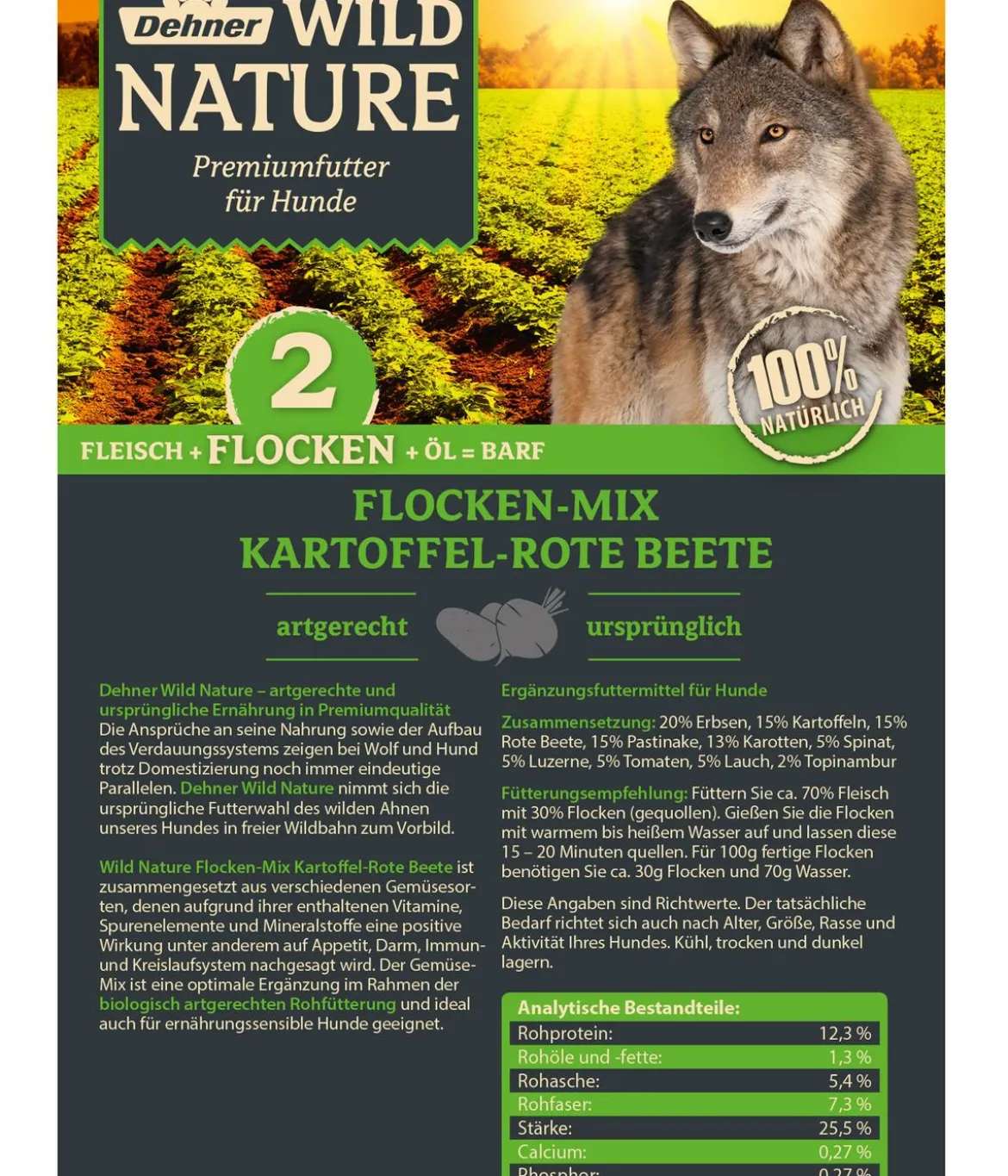 Dehner Wild Nature BARF-Ergänzungsfutter für Hunde Flocken-Mix Kartoffel-Rote Beete